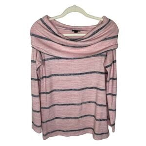 a.n.a Pink and Gray Stripped off the shoulder Long Sleeve Basic Sweater sz small